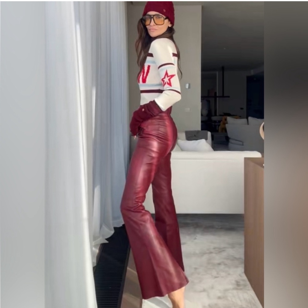 Perfect Moment H&M NWT 
Burgundy boot-cut genuine leather pants - Picture 2 of 14